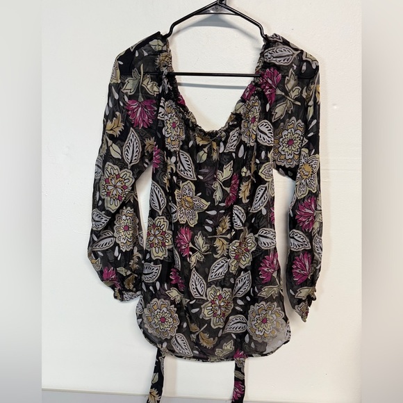 Rag & Bone Sierra Black Floral Silk Off Shoulder Blouse Women's Medium NWT XL - Picture 2 of 6